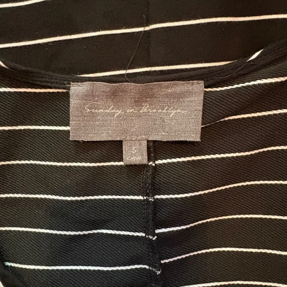 Anthropologie Sunday Brooklyn Black White Striped Wrap Dress Bell‎ Sleeve Small